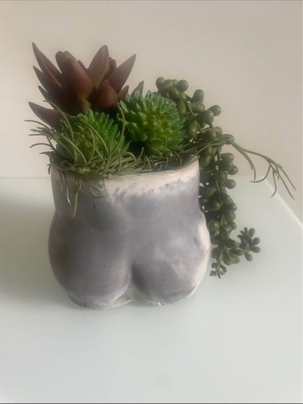 Modern Clay Artificial Succulent/Moss Planter in Gray, Aqua, and White